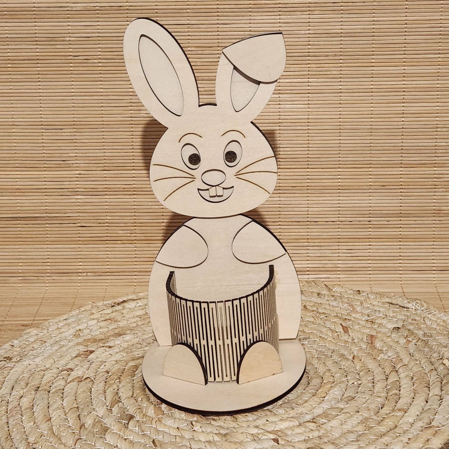 Décoration lapin de Pâques en bois avec panier flexible pour chocolats