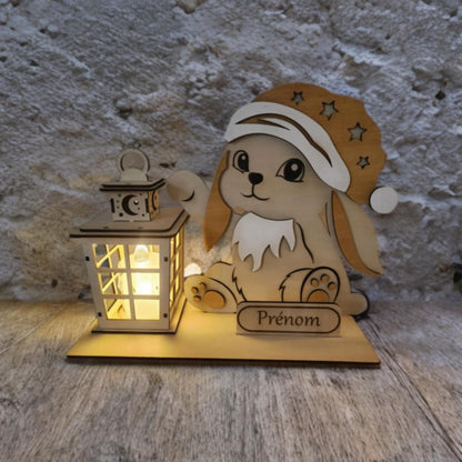 Veilleuse en bois personnalisée – Ourson ou Lapin (LED incluse)