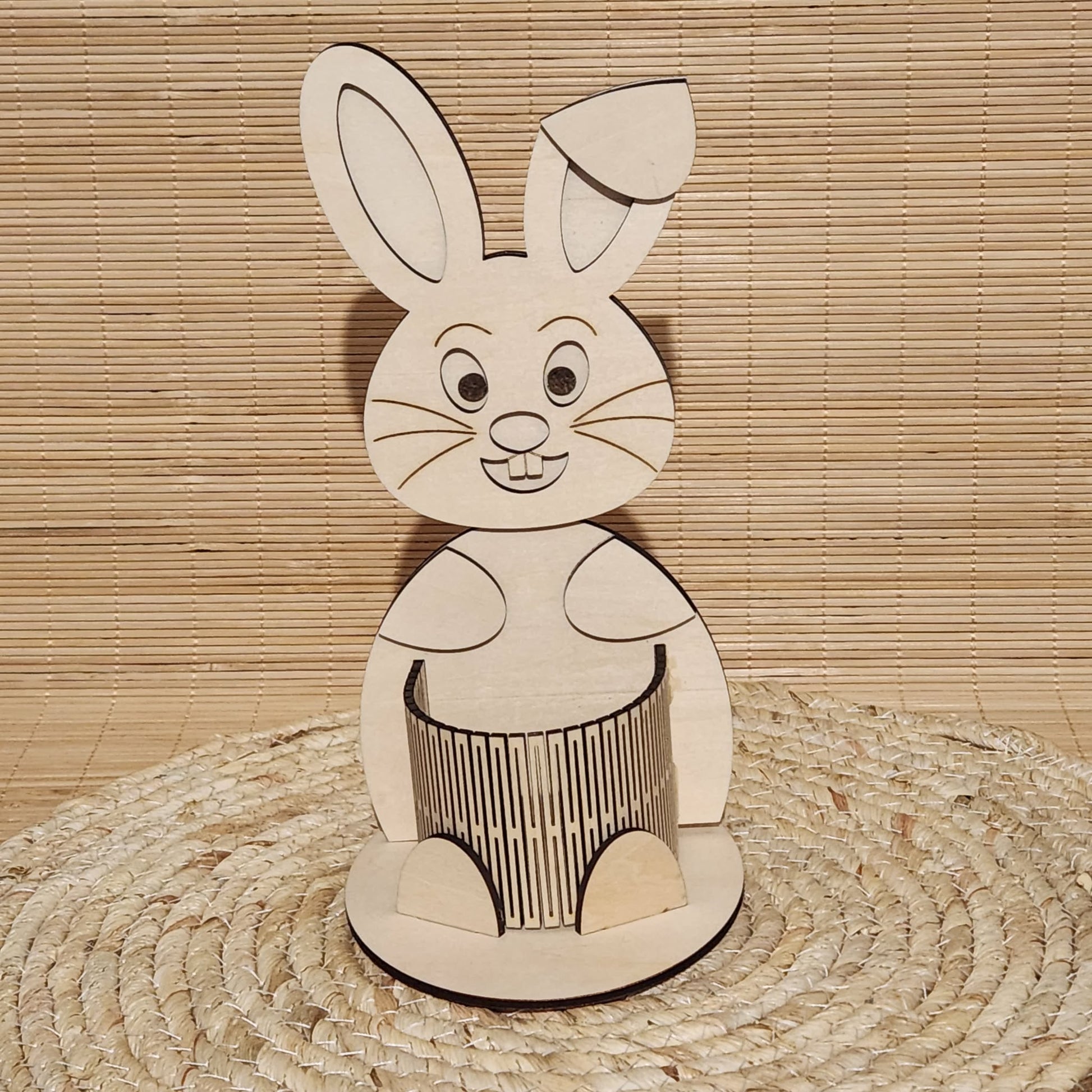 Décoration lapin de Pâques en bois avec panier flexible pour chocolats