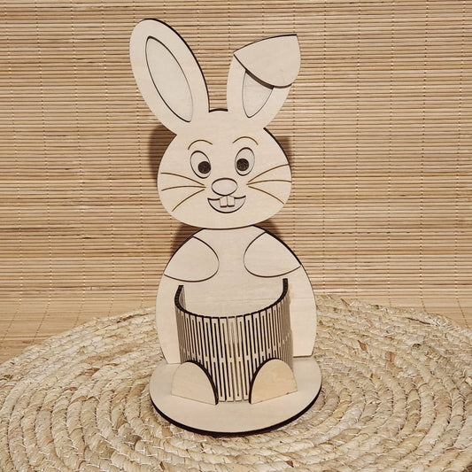 Décoration lapin de Pâques en bois avec panier flexible pour chocolats