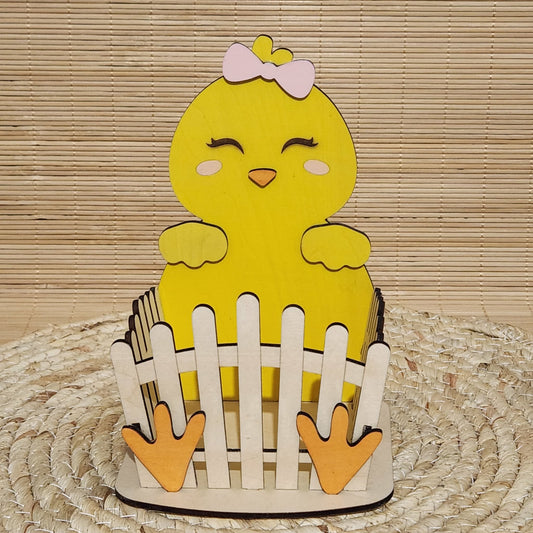 Contenant poussin bois version fille avec nœud rose