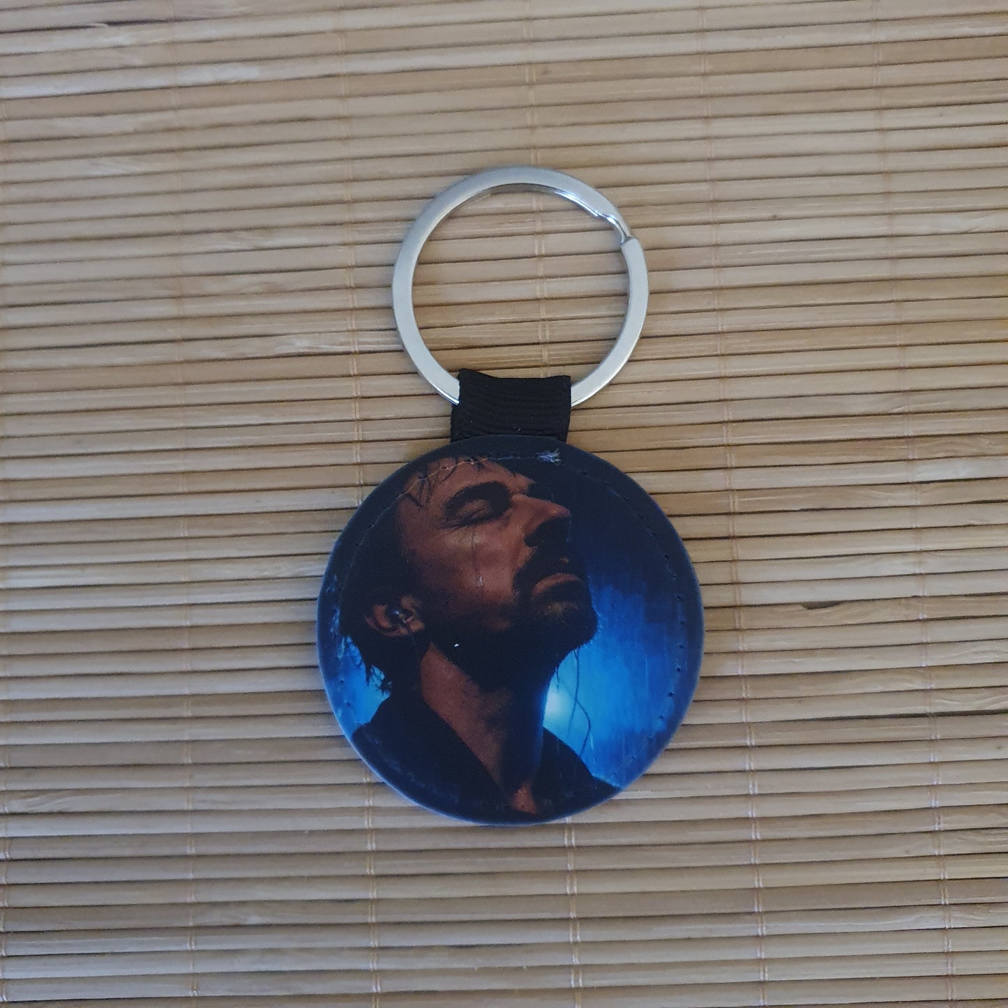 Porte-clés rond en simili cuir personnalisé avec photo portrait