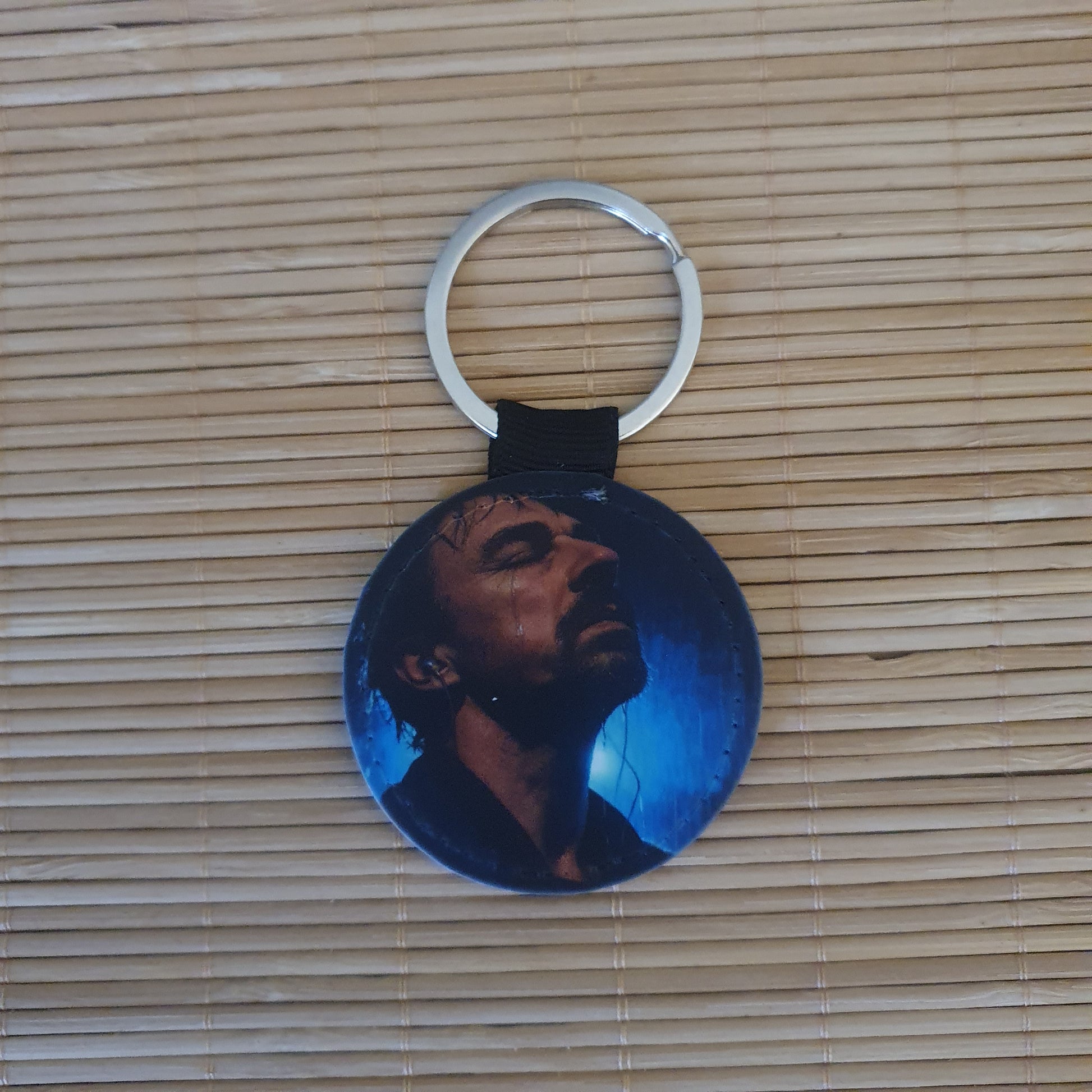 Porte-clés rond en simili cuir personnalisé avec photo portrait