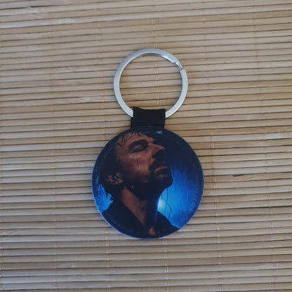 Porte-clés rond en simili cuir personnalisé avec photo portrait