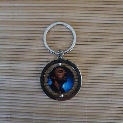 Porte-clés métal rond avec photo qui tourne sur elle-même