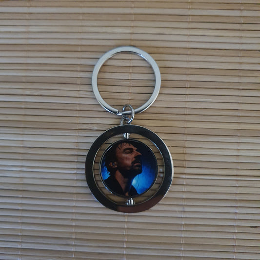 Porte-clés métal rond avec photo qui tourne sur elle-même